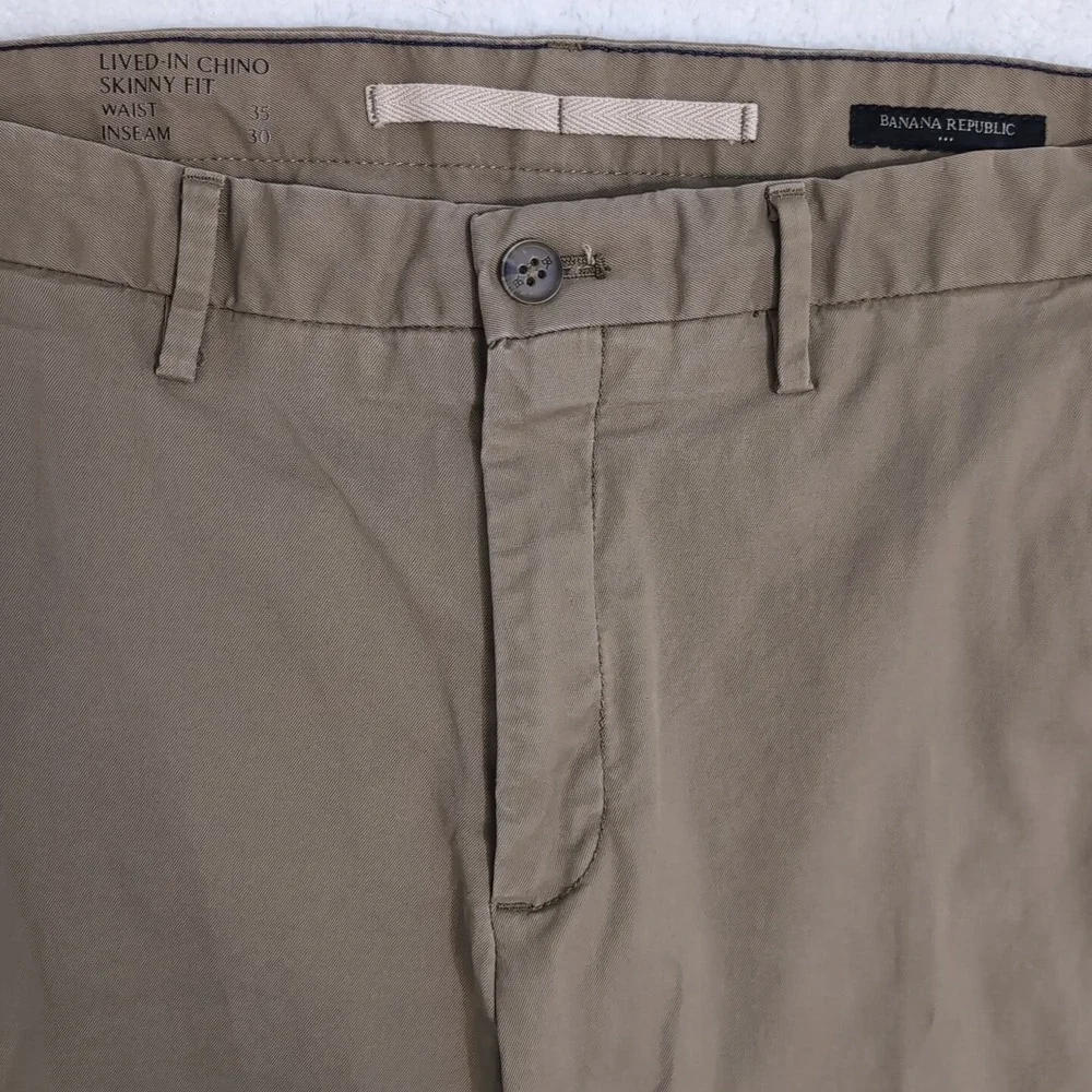 NEW‎ Banana Republic Tapered Stretch Lived In Chinos 35x30 Green/Brown Logo